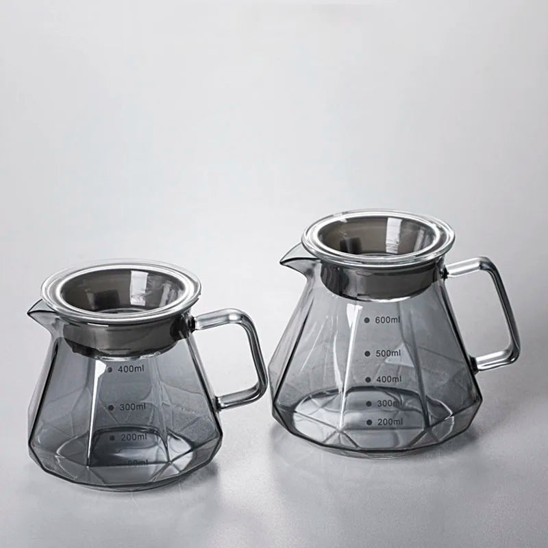 Espresso Glass Carafe Coffee Pot, Pour Over Coffee Filter Kettle - 400ml 600ml Diamond Glass Coffee Sharing Pot with Lids