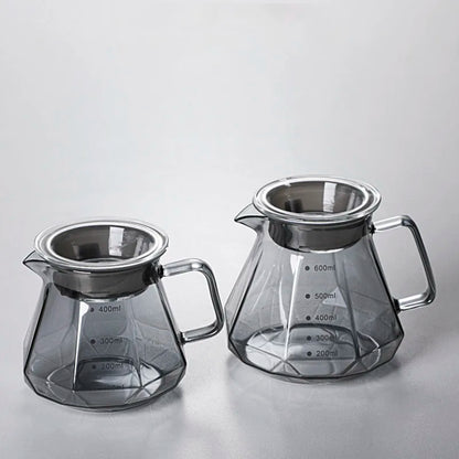 Espresso Glass Carafe Coffee Pot, Pour Over Coffee Filter Kettle - 400ml 600ml Diamond Glass Coffee Sharing Pot with Lids