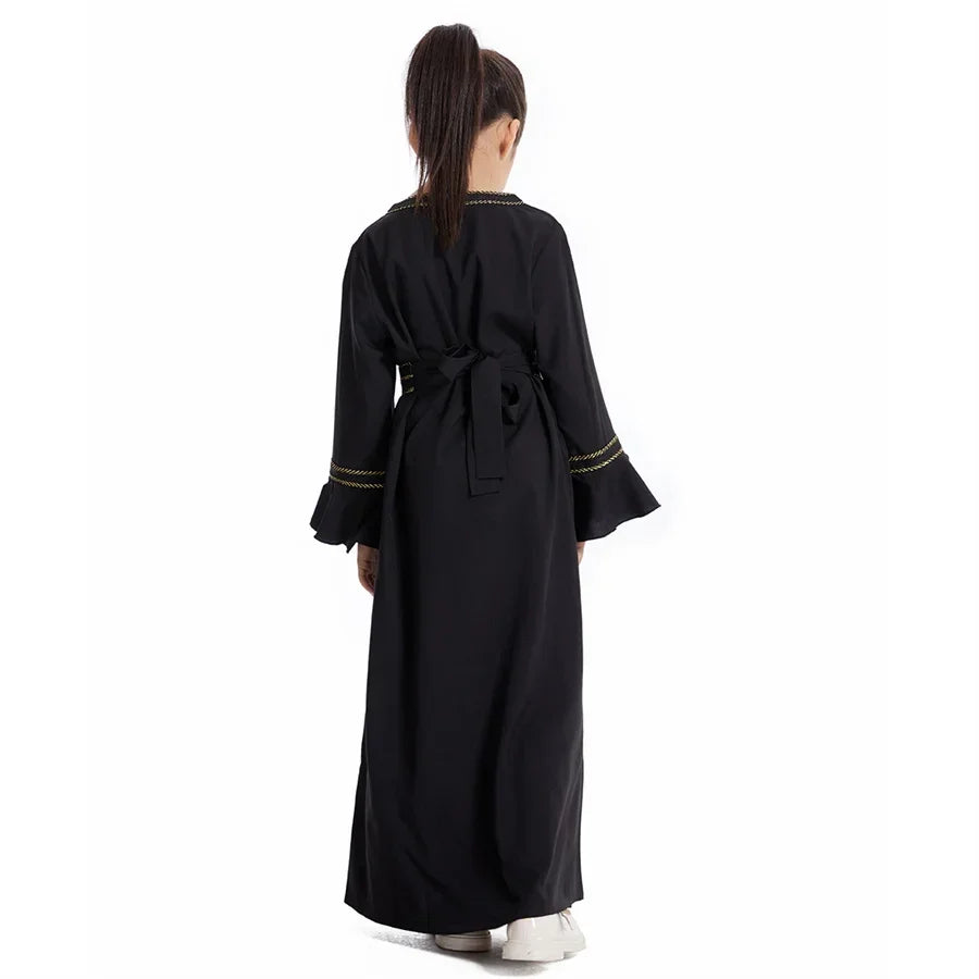 Ramadan Kaftan Abaya for Kids Girls Turkey Muslim Long Dress Islam Saudi Arabia Clothing Eid Robe Gowns Children Kimono Caftan