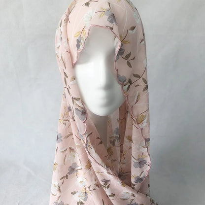 Chiffon Hijab Scarf Foulard Femme Musulman Printed Shawl Islamic Clothing Headwear Muslim Headscarf 4 Side Embroidery 180X70CM