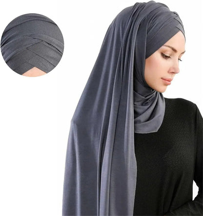 Women Turban Jersey Hijab Lightweight Soft Forehead Cross Instant Hijab Shawls and Wraps Muslim Stretch Head Scarf