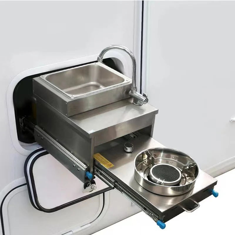 RV Stainless Steel Sink With Gas Stove Slide Out Kitchen For Camper Trailer Caravan Motorhome