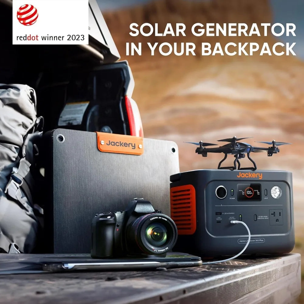 Solar Generator 300 Plus Portable Power Station with 40W Book-sized Solar Panel, 288Wh Backup LiFePO4 Battery, 300W AC Outlet