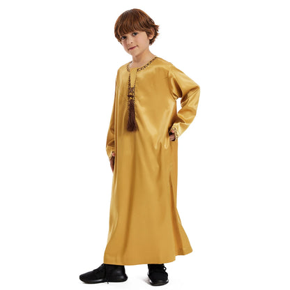 Luxury Muslim Thobe Boys Saudi Dress Kids Islamic Clothing Turkish Arab Dubai Black White Yellow Abaya Children TH881