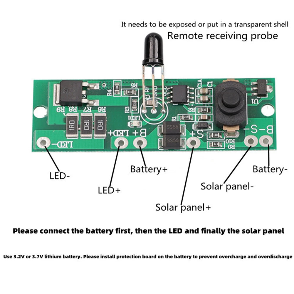 3.2V/3.7V Solar Street Light Control Panel Circuit Board Remote Control Long Bright Automatically Reduce Power