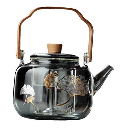 Glass Teapot Safe Clear 1000ml Kung Fu Tea Hand Blowing Tea Kettle with Tea Strainer for Home Camping Valentines Day Gifts BBQ