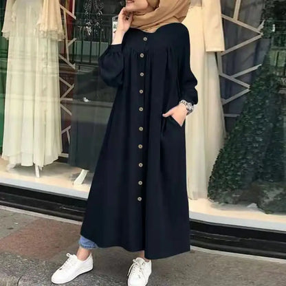 Muslim Long Kimono Hijab Dress for Women, Dubai Abaya, Islam Clothing, Button Shirt, Maxi Dresses, African Abaya