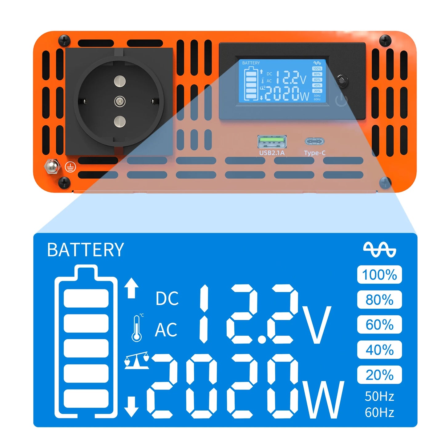 DATOUBOSS Pure Sine Wave Inverter 4000W DC 12V 24V 36V 48V 60V 72V to AC 220V 240V  Continuous Power 2000W With LCD Inverter