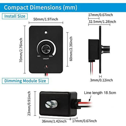 DC 12V Dimmer Switch PWM LED Dimmer Switch for Campervan Motorhome Cars Boat RV