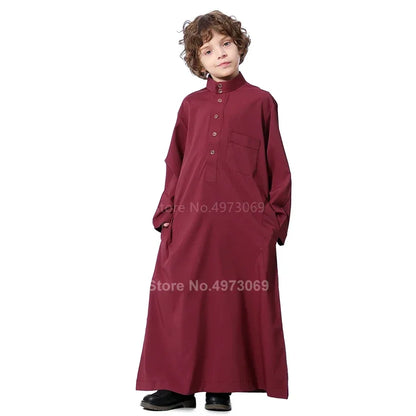 Muslim Robe Teenager Kids Saudi Arabia Pakistan Boy Middle East Full Sleeve Jubba Islamic Clothing Men Party Thobe Kaf MN4