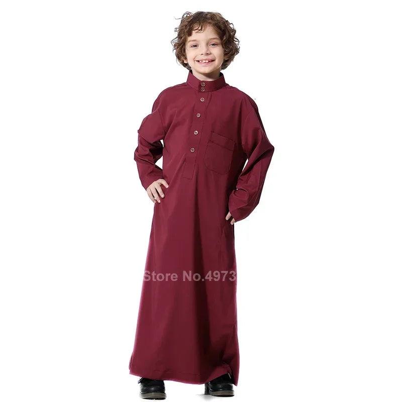 Muslim Robe Teenager Kids Saudi Arabia Pakistan Boy Middle East Full Sleeve Jubba Islamic Clothing Men Party Thobe Kaf M13