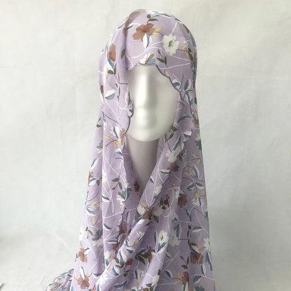 Chiffon Hijab Scarf Foulard Femme Musulman Printed Shawl Islamic Clothing Headwear Muslim Headscarf 4 Side Embroidery 180X70CM