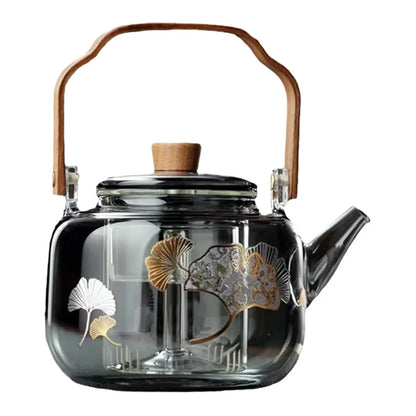 Glass Teapot Safe Clear 1000ml Kung Fu Tea Hand Blowing Tea Kettle with Tea Strainer for Home Camping Valentines Day Gifts BBQ