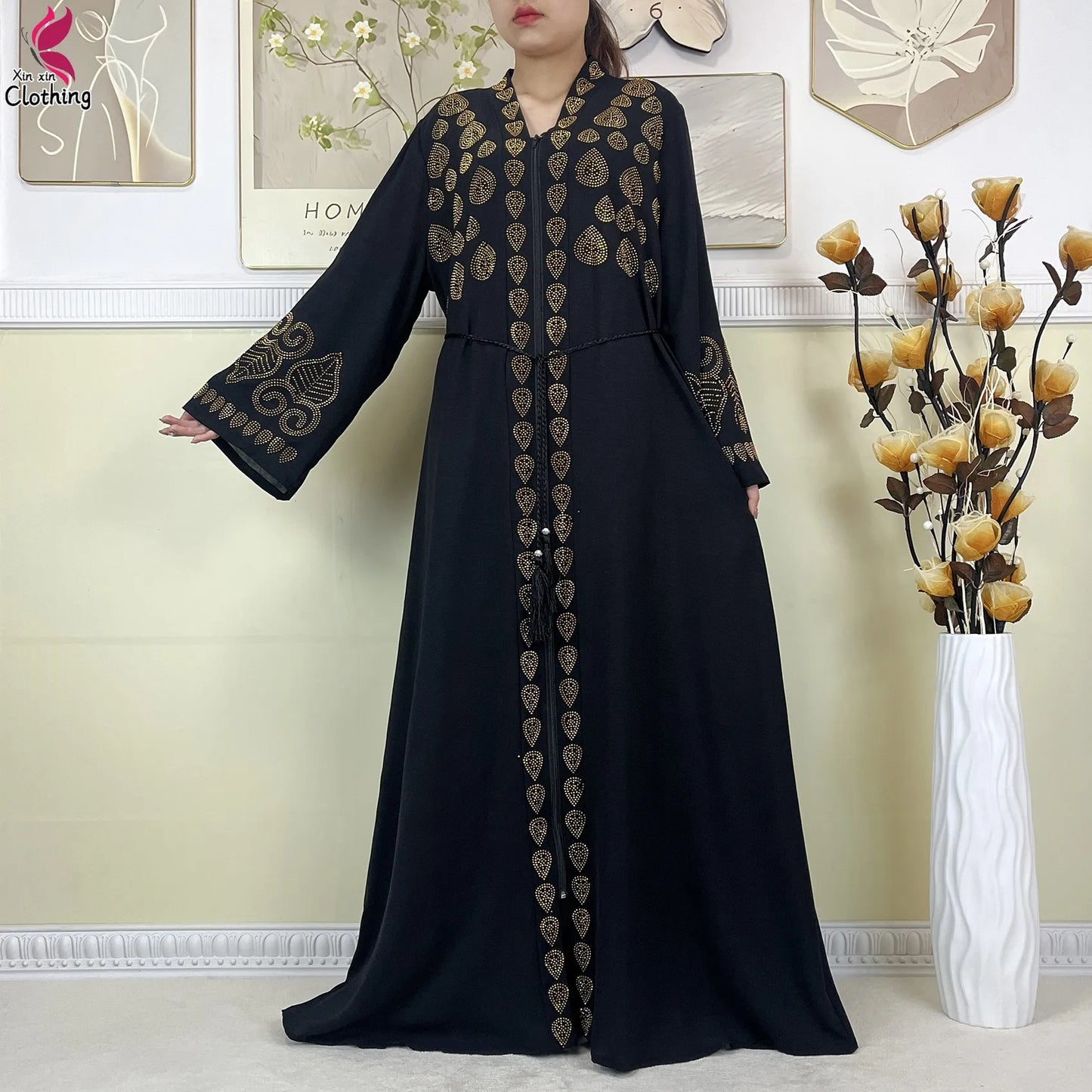 New Muslim Abayas For Women Long Sleeved Dress Dubai Lady Elegant Long Dress Islam Clothing African Abaya Loose Robe With Turban