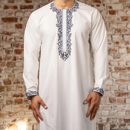 Eid Muslim Fashion Men Jubba Thobe Embroidery Stand Collar Dubai Arab Long Dress Islamic Ramadan Robe Saudi Musulman Abaya Male