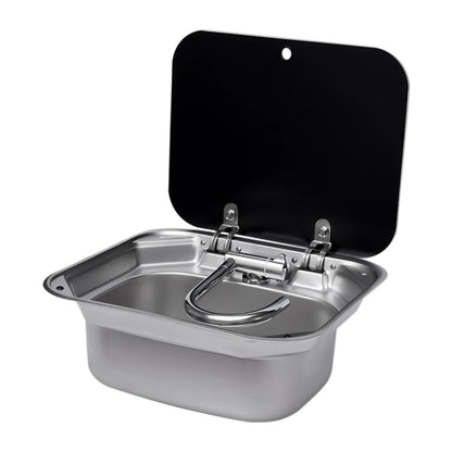 Steel Hand Wash Basin Sink with tap with Folded Faucet Tempered Glass Lid van Camper Trailer Accessories for RV Caravan or Boat