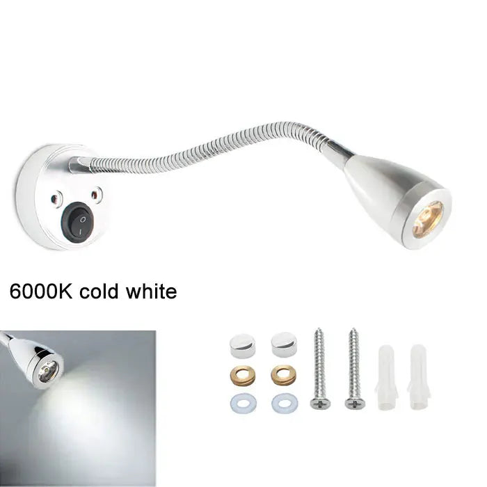 Gooseneck RV Reading Light 12V 3W Bedside wall lamp with switch, Designed for Reading, Boat, Yacht, and Caravan, Motorhome