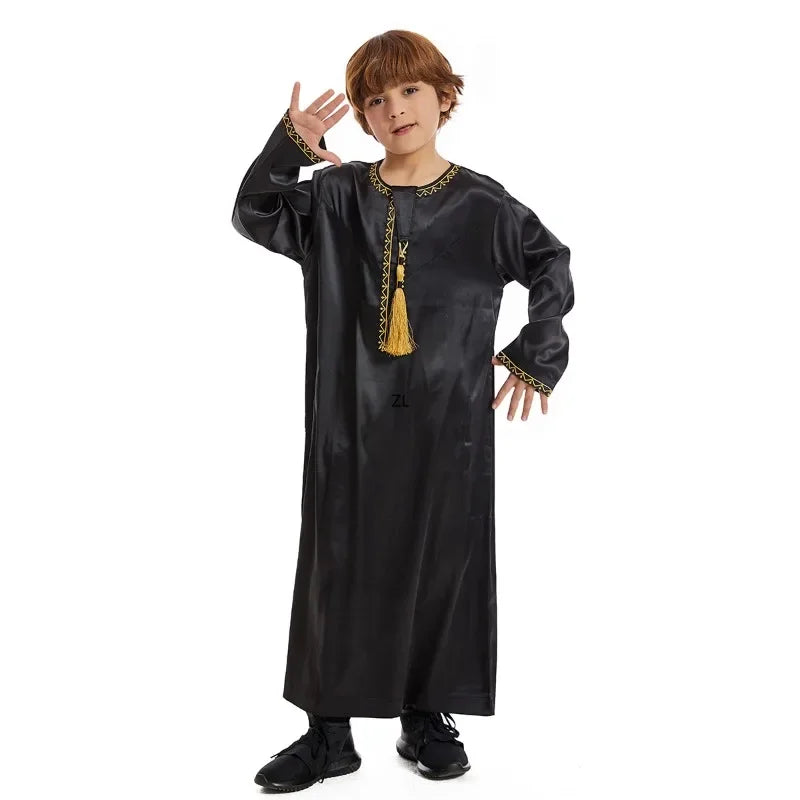 Traditional Children Muslim Clothing Kids Middle Eastern Abaya Jubba Thobe Boy Long Dress Robe Embroidery Kaftan Ramadan Caftan