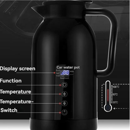 Car Home Electric kettle 1300ML Open Water Cup 12V/24V Temperature-controlled LCD Display 304 Stainless Steel  Travel Coffee