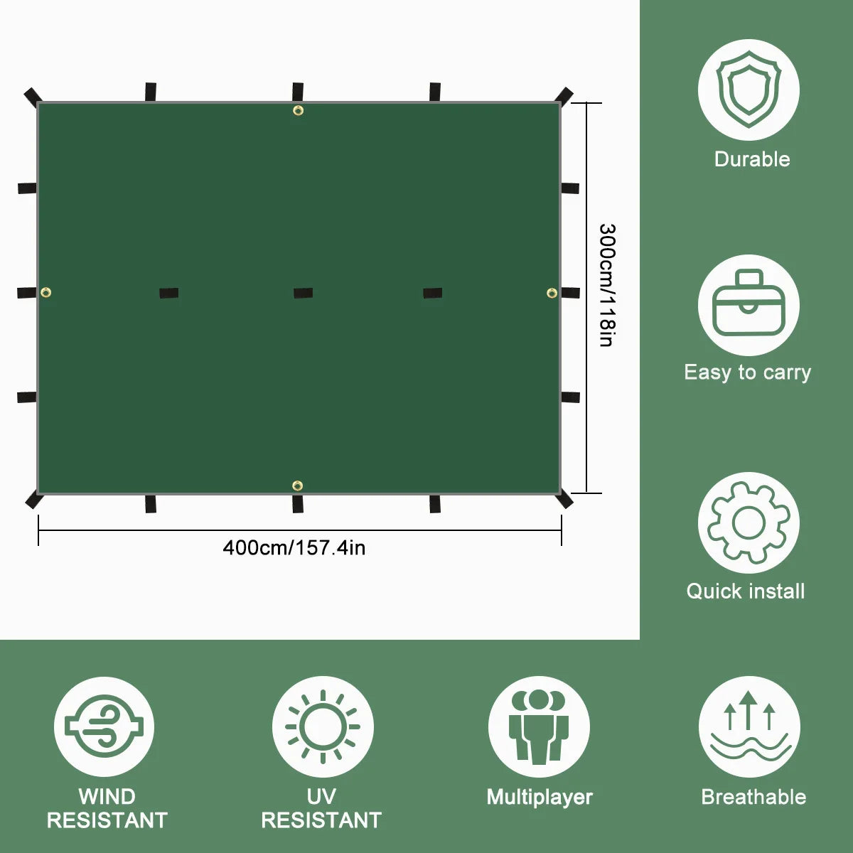 Waterproof Tent Tarp 19 Hang Points Survival Tent Outdoor Camping  Tactical Sun Shelter 4x4 3x4 3x3 Lightweight Sunshade Awning