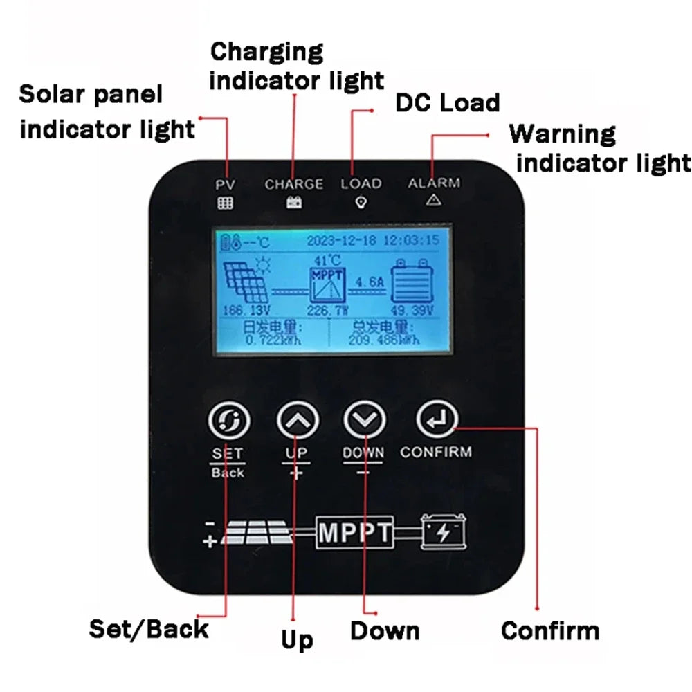 Auto 12V-96V MPPT 30A 60A 120A Solar Charge Controller 230V LCD Touch For Lifepo4 Lithium GELLead Acid Home Solar Panel System