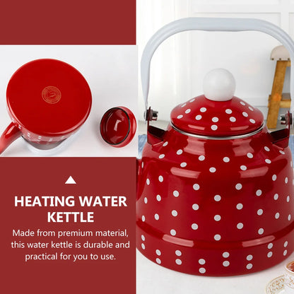 Enamel Kettle Red Polka Dot Durable Heating Water Kettle Lovely Enamel Teapot Kitchen Teapot Metal Tea Kettle For Home