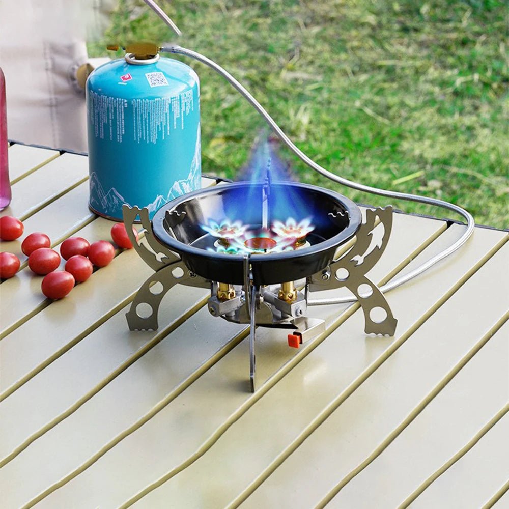 Camping Stove Outdoor five-star Fierce Stove High-power Camping Barbecue Portable Windproof Stainless Steel Folding Stove