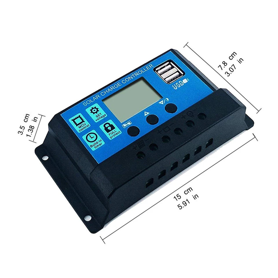 ECGSOLAX PWM Solar Charge Controller 10A 20A 30A 40A 50A 60A 12V/24V Battery Charger Solar Charge Regulator With Dual USB 5V/3A