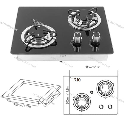 RV Gas Stove 2 Burners 1.8Kw Power Tempered Glass Panel Easy to Clean Gas Cook Top for RV Boat Caravan Camper