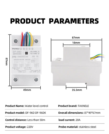 DF-96D Automatic Water Level Controller Switch 20A 220V Water tank Liquid Level Detection Sensor Water Pump Controller