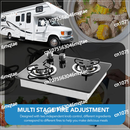 RV Gas Stove 2 Burners 1.8Kw Power Tempered Glass Panel Easy To Clean Gas Cook Top for RV Boat Caravan Camper