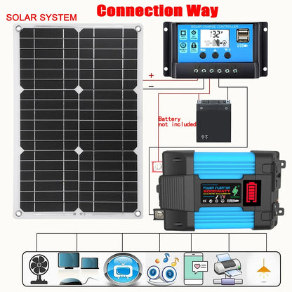 600W Solar Panel 6000W Inverter 12V To 110V/220V Solar Power Generation System Home Outdoor Car Mobile Phone Solar Charging