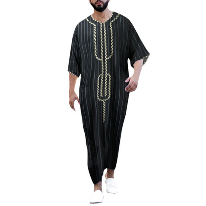 2024 Islam Men Clothing Kaftan Muslim Fashion Robe Embroidered Loose and Breathable V-neck Mid-sleeve Robe Man Muslim Dress Eid