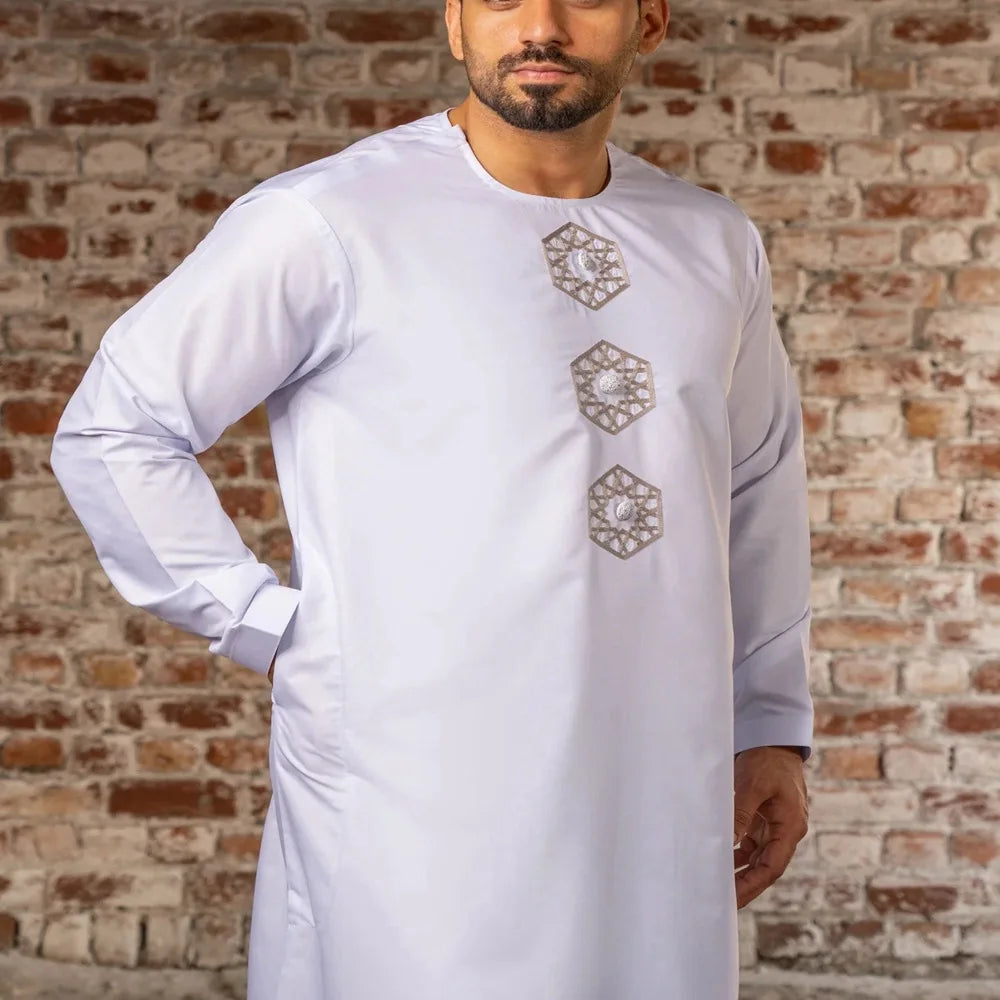 Eid Muslim Fashion Men Jubba Thobe Embroidery Stand Collar Dubai Arab Long Dress Islamic Ramadan Robe Saudi Musulman Abaya Male