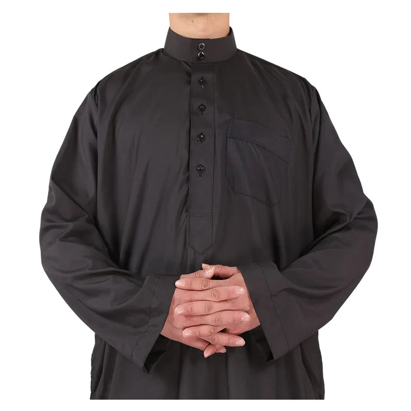 New 2025 Muslim Middle East Men Long Sleeve Arab Crew Neck Islamic Solid Color Kaftan Maxi Dubai Long Jubba Thobe Abaya Clothes