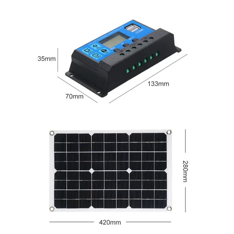 600W Solar Panel 6000W Inverter 12V To 110V/220V Solar Power Generation System Home Outdoor Car Mobile Phone Solar Charging