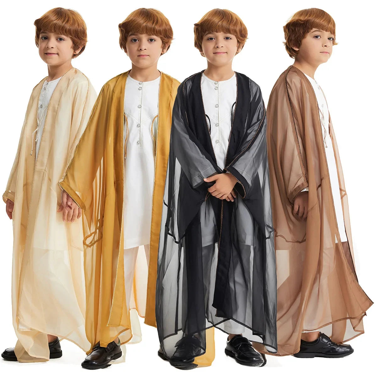 Eid Abayas for Boy Kids Kebaya Open Muslim Dress Kimono Abaya Turkey Arabic Islam Clothing Djellaba Robe Musulmane Jubba Thobe