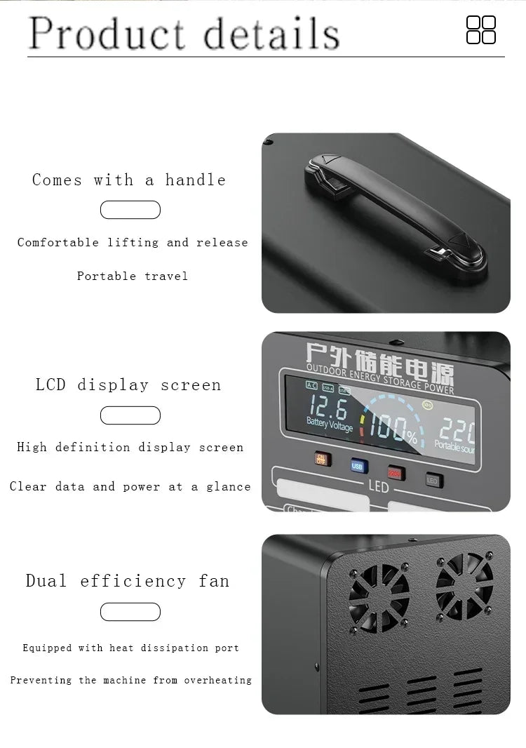 600W-2000W Portable Power Station Charging External Batteries 220V Energy Storage Supply Outdoor Camping Campervan RV