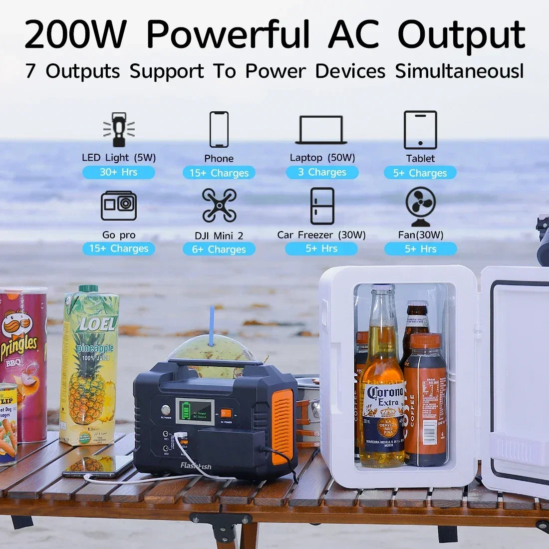 E200 151Wh Solar Generator AC 200W Power Station with 18V 50W Foldable Solar Panel Battery Complete Kit Set System