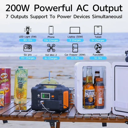 E200 151Wh Solar Generator AC 200W Power Station with 18V 50W Foldable Solar Panel Battery Complete Kit Set System