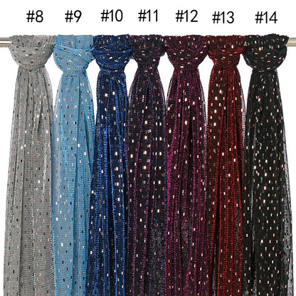 Glitter Shimmer Muslim Hijabs Fashion Solid Bubble Chiffon Scarf High Quality Shawl Scarves Silver Crinkle Woman Headscarf