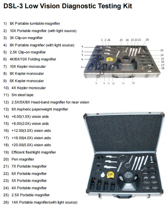 DSL-3 Low Vision Diagnostic Testing Kit with Aluminum Case Optics Instruments