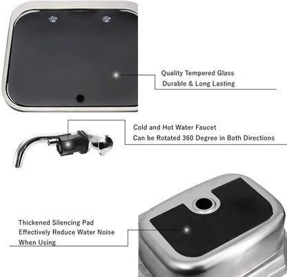 TYTXRV Caravan Accessories RV Sink Stainless Steel Hand Wash Basin Sink with Folded Fauce for RV Caravan Boat Kitchen