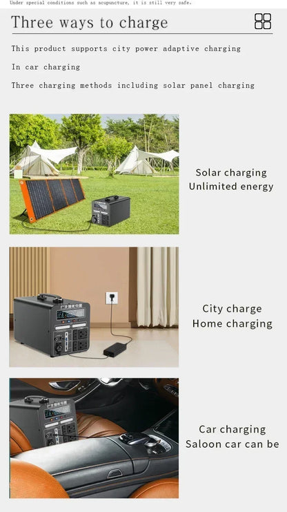 600W-2000W Portable Power Station Charging External Batteries 220V Energy Storage Supply Outdoor Camping Campervan RV