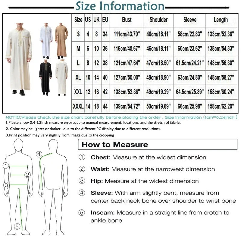 Men's Muslim Robes Middle East Arab Ramadan Islamic Clothing Solid Color Casual Lace Round Neck Long Sleeve T-shirt Dress Tunic