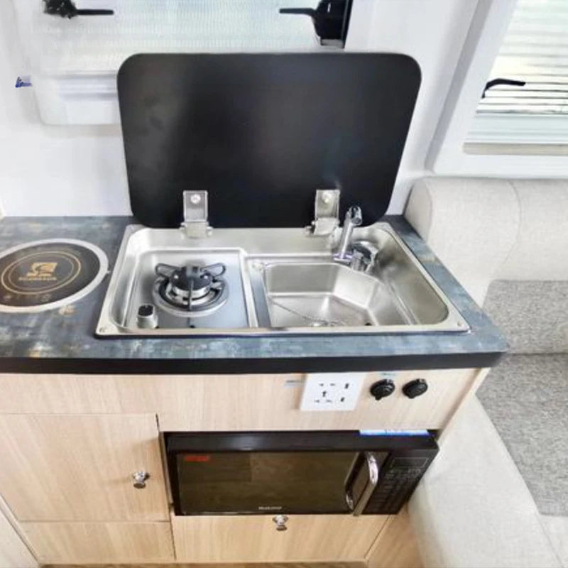 Stainless steel single burner Gas stove and sink combo with tempered glass lid for RV caravan yacht 536*318*146/120mm