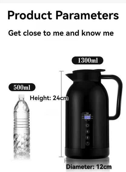 Car Home Electric kettle 1300ML Open Water Cup 12V/24V Temperature-controlled LCD Display 304 Stainless Steel  Travel Coffee