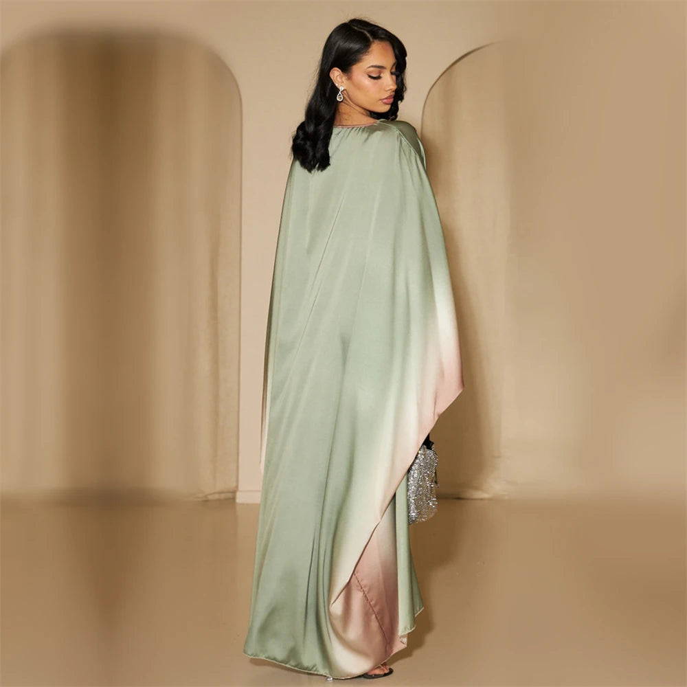 Gradient Batwing Butterfly Sleeve Satin Abaya Dubai Luxury Muslim Kaftan Dress For Women Kebaya Caftan Marocain Femme Vestidos