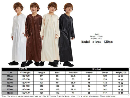 Muslim Boy Robe Long Sleeve Dress Gown Saudi Arabia Abaya Kaftan Jubba Thobe Islamic Kids Clothes Ramadan Eid Djellaba Dishdasha