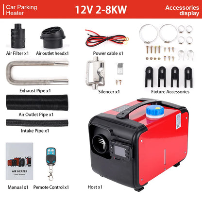 12V Diesel Air Heater Car Heater Parking Heater 5-8KW With Silencer Remote Control for Car Truck Boat RV Parking Diesel Heater